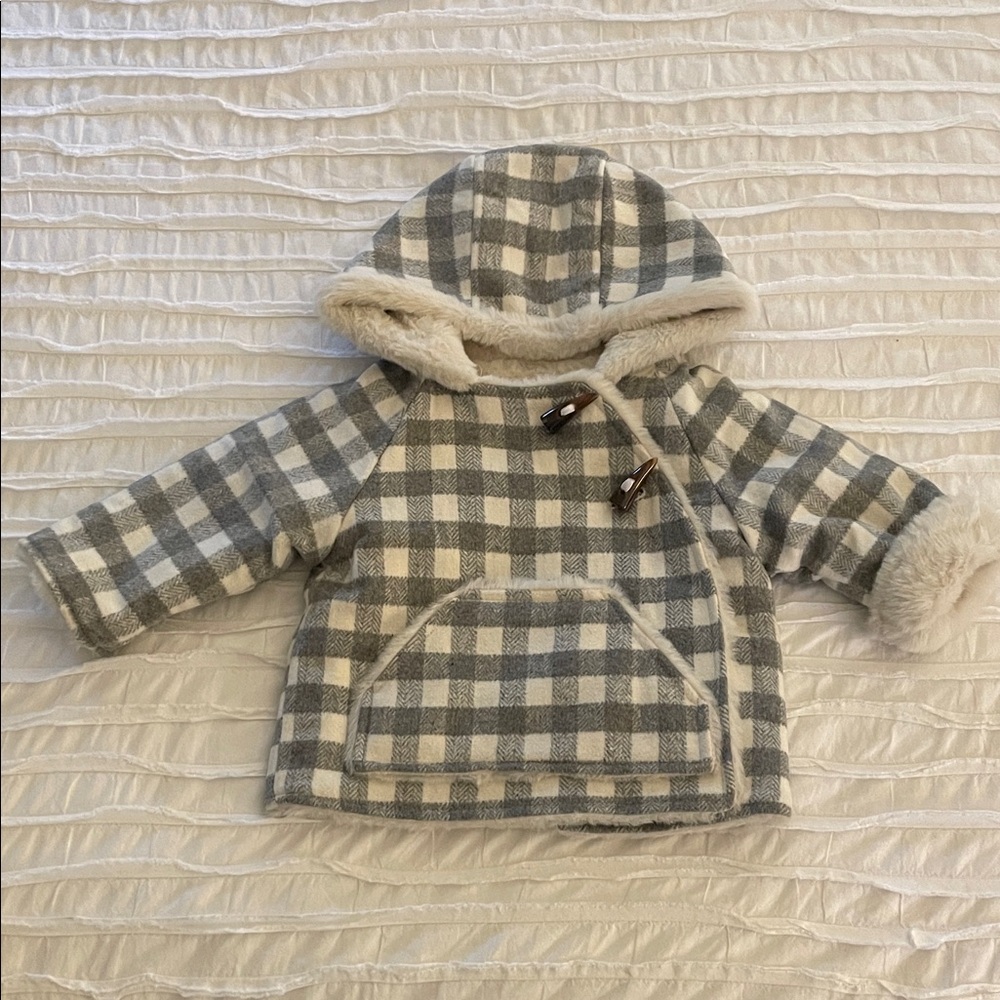 American Widgeon Grey and Cream Plaid / Checkered Baby Jacket | Size: 9 months